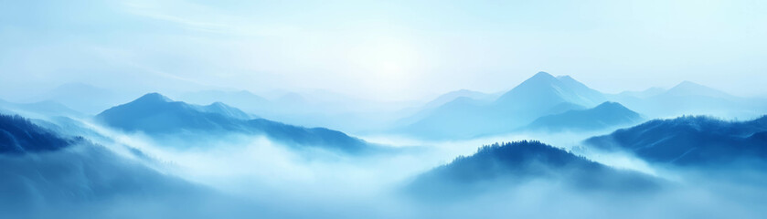 Obraz premium Misty landscape with soft bokeh outlines and hazy tones, perfect for a bright banner