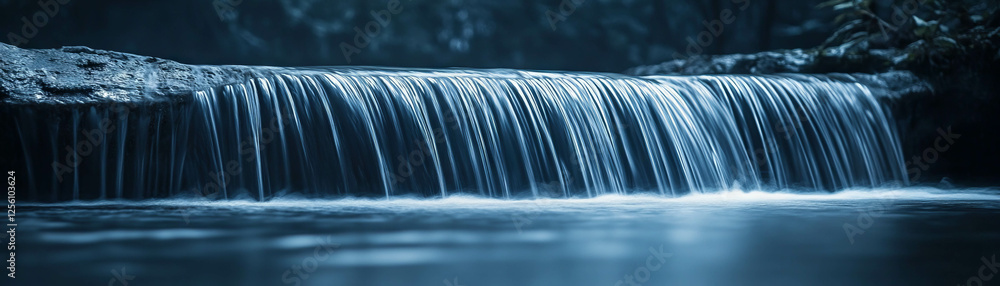 Aufkleber blurred waterfall with flowing water and soft bokeh highlights in a serene natural setting