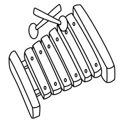 Cute cartoon hand drawn vector xylophone outline.