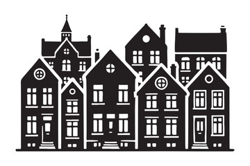 Neighborhood Black Silhouette Vector Illustration Suburban Residential Community