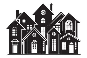 Silhouette Illustration of Houses Building the Neighborhood and Home