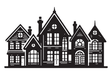 Charming Townhouse Silhouette Vector Illustration for Urban Landscape Design