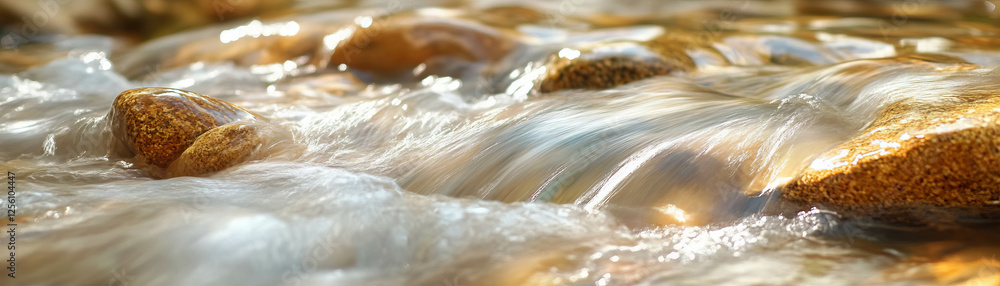 Poster blurred texture of flowing water with smooth bokeh transitions and light reflections