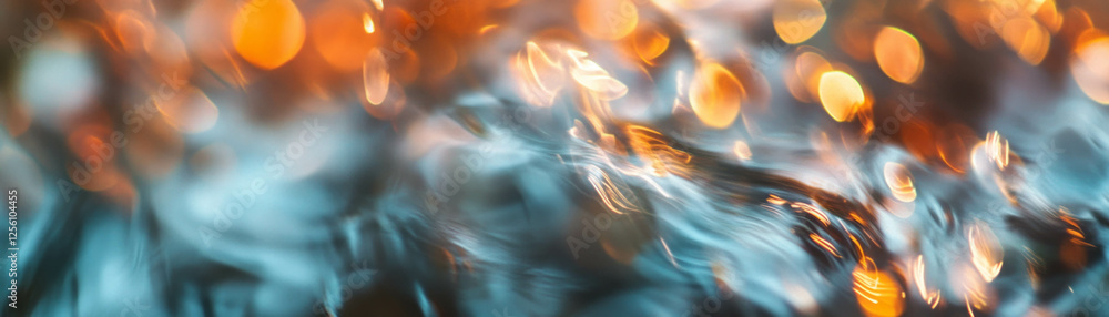 Poster blurred texture of flowing water with bokeh and light reflections in a bright background
