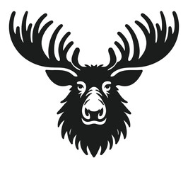 Bold Moose Head Silhouette – Striking Black and White Wildlife Design for Logos and Decor