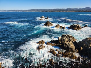 waves crashing on rocks