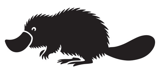 Silhouette Illustration of a Cute Cartoon Platypus Animal for Children