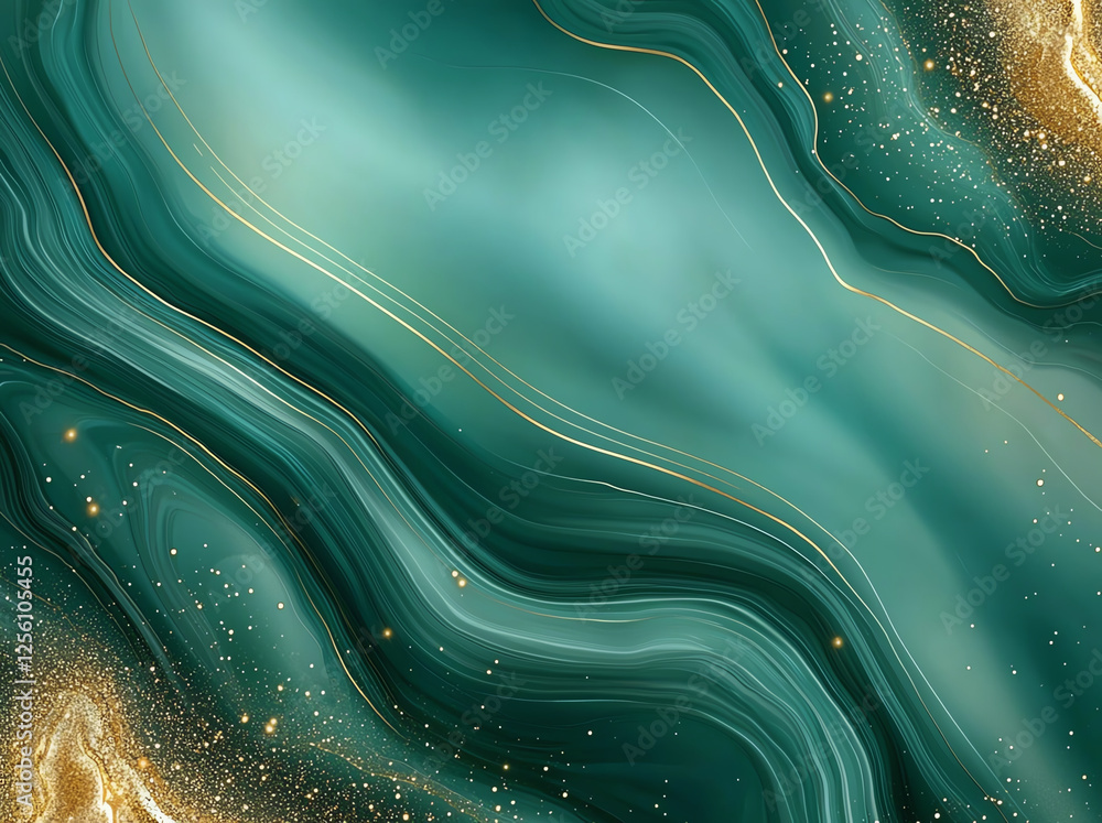 Poster elegant malachite green abstract background with shimmering gold accents, creating luxurious and cal