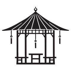 Tranquil Gazebo Silhouette Vector Illustration for Garden Design