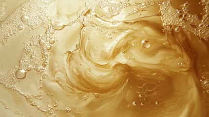 Fototapeta premium Golden Liquid Swirls with Bubbles in Abstract Background