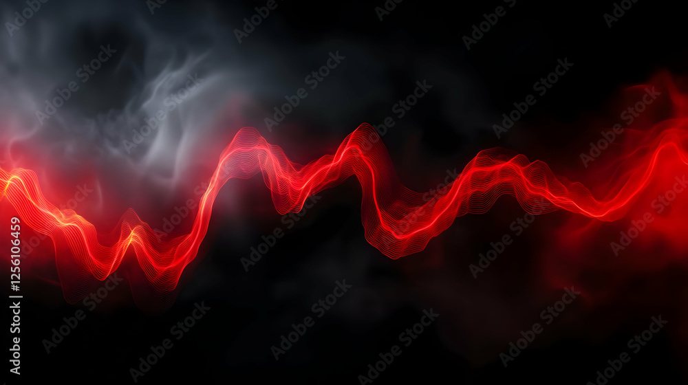Poster abstract digital wave in striking red hues, creating a captivating visual effect against a dark back