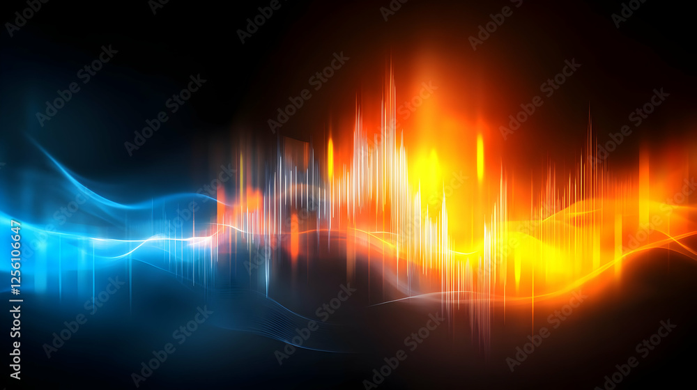 Poster abstract soundwave visualization with vibrant colors, representing audio frequency and dynamic motio