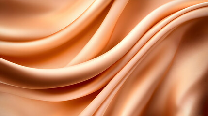 An elegant close-up of soft peach satin fabric, showcasing smooth folds and a luxurious texture, perfect for design and decor purposes.