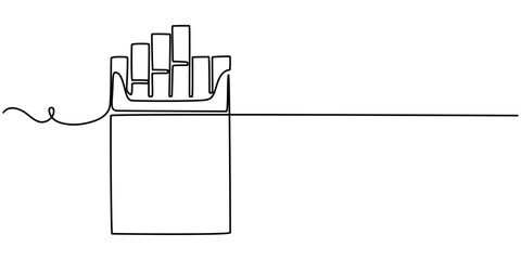 cigarette pack icon continuous one line drawing, continuous line vector illustration of a pack of filter cigarettes,A carton of cigarettes with a warning label, Cigarettes pro concept. 