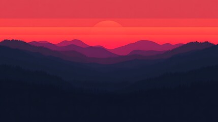 Fototapeta premium Red sunset over layered mountains