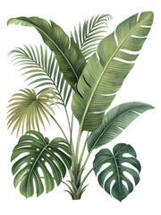 Lush Tropical Leaf Arrangement on transparent Background