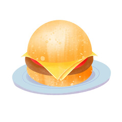 Cheeseburger on a Plate Illustration