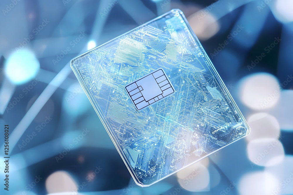 Poster microchip innovation: a close-up shot of a microchip, encapsulated in a transparent casing. the chip