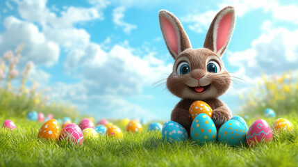 A Whimsical Illustration Of The Easter Bunny Delivering Eggs