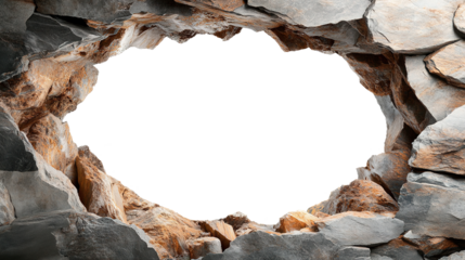 large hole in stone wall isolated on transparent background