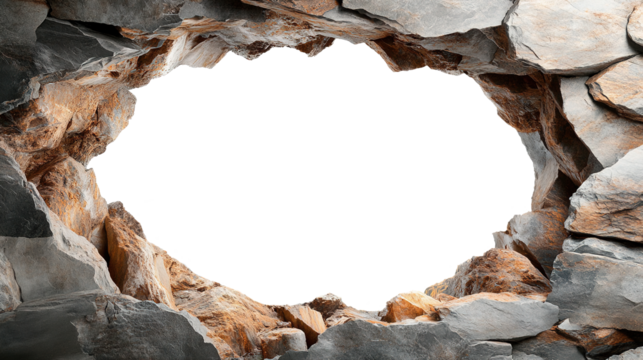large hole in stone wall isolated on transparent background