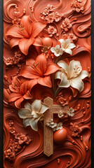 An Intricate Design Of Easter Lilies And Crosses For A Spiritual Smartphone Wallpaper