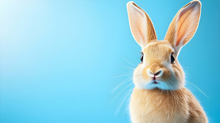 Obraz premium A cute rabbit with large ears against a vibrant blue background, showcasing its playful and curious nature.