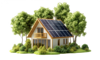 A model of a small house with solar photovoltaic panels installed on the roof