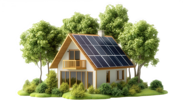 A model of a small house with solar photovoltaic panels installed on the roof