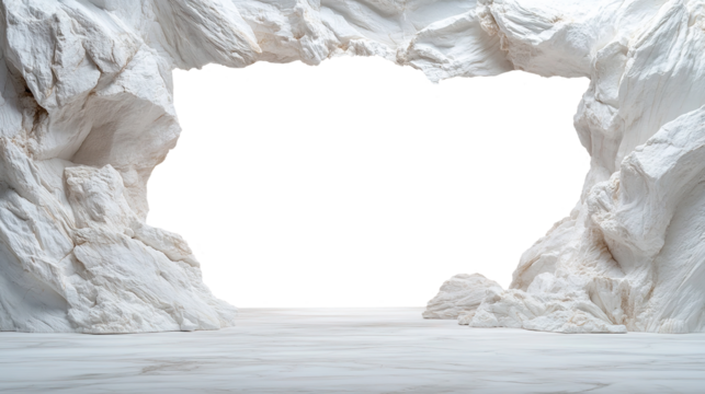 large hole in white stone wall isolated on transparent background with floor