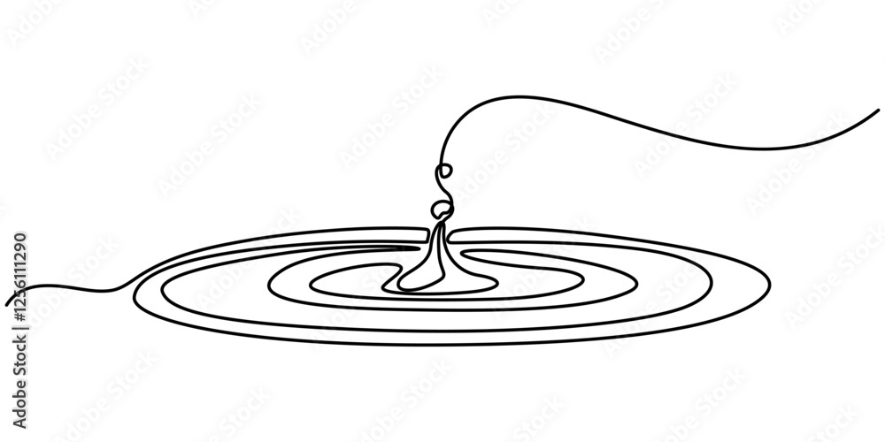 Poster drop ripple effect icon water circles continuous one line drawing, water drop icon, water drop vecto