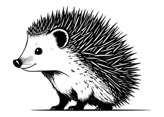 Hedgehog - Black and White Isolated Icon - Vector illustration.Hedgehog, Black and White Vector illustration.Hedgehog Art for Nature Themed Projects.