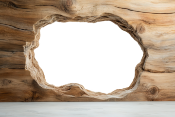 big hole in wooden wall isolated on transparent background