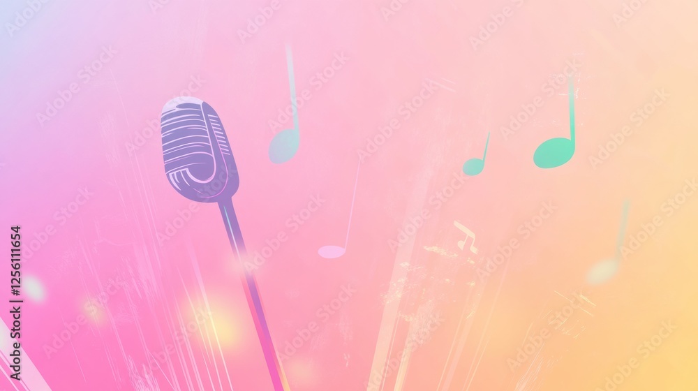 Leinwandbilder K pop inspired minimalist background featuring music notes and microphones in a vibrant pastel color scheme. Generative AI