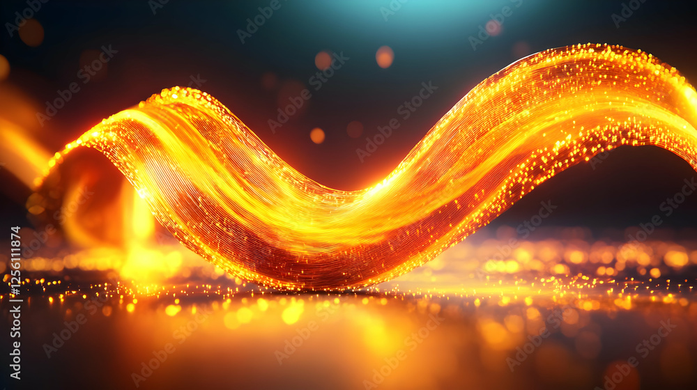 Aufkleber a mesmerizing wave of golden particles flowing smoothly, creating a sense of movement and energy in 