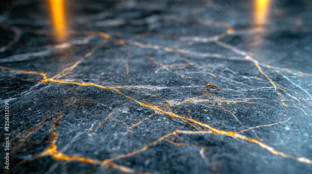 Poster close-up view of a textured dark marble surface with golden veins.
