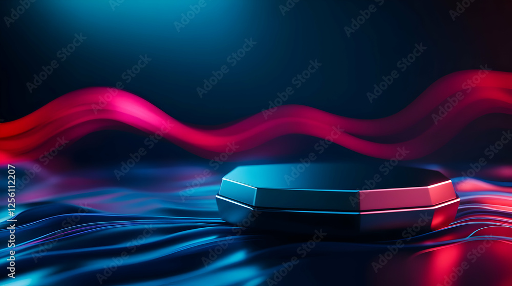 Canvas Prints a modern digital illustration featuring an abstract object illuminated by vibrant blue and red light