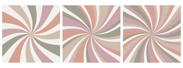 Set of retro sunburst backgrounds in pastel colors. Illustration