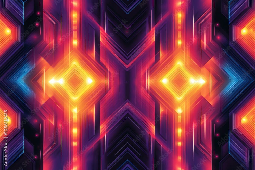 Aufkleber abstract vibrant geometric pattern with glowing lines and shapes.