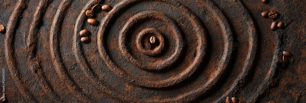 Aufkleber coffee beans create a spiral pattern on textured surface for a bright banner backdrop