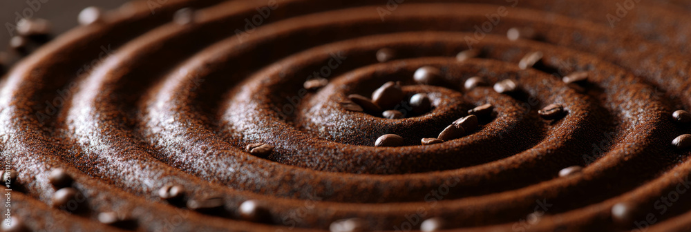 Aufkleber coffee beans create a unique spiral pattern on a textured surface in bright light