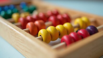Colorful wooden abacus with beads, ideal for education or counting. A classic learning tool.    