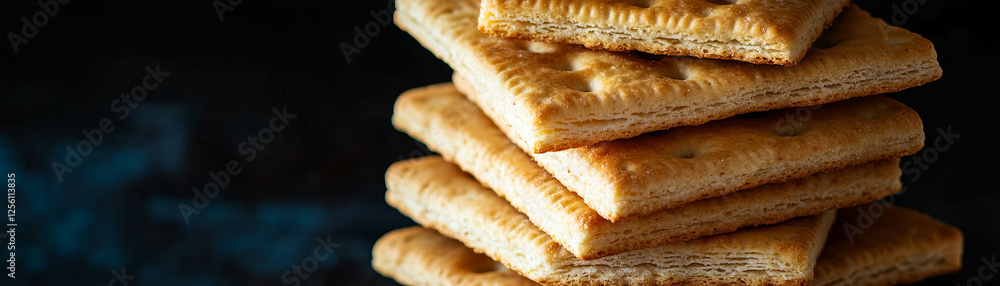 Poster stacked crackers showing texture and details against a contrasting dark background