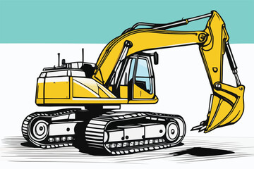 Naklejka premium Excavator: Heavy Machinery Vector Art