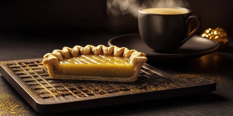 Delicious lemon tart and coffee on a rustic table food cozy atmosphere