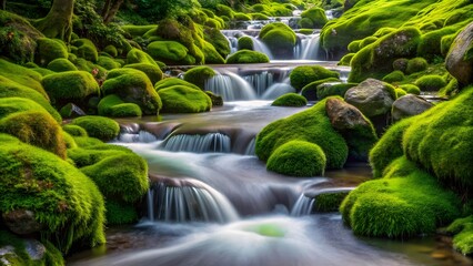 Fototapeta premium Mossy Stream in Lush Forest