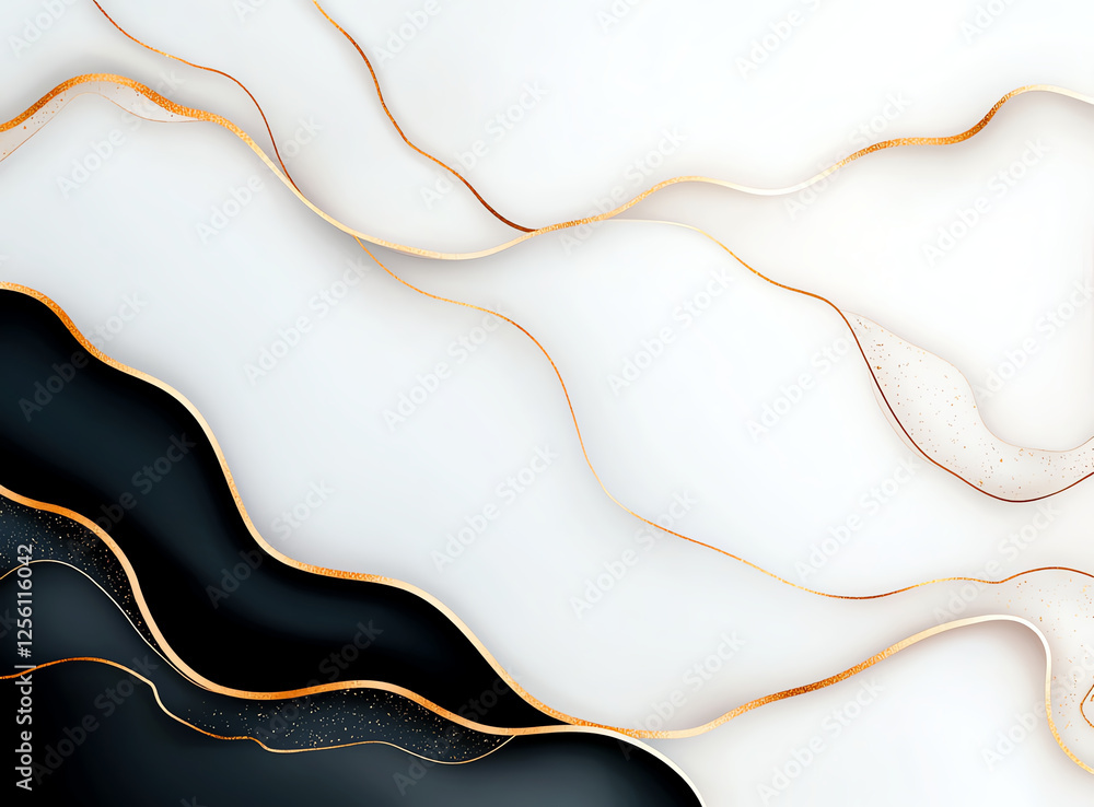 Poster abstract background featuring flowing lines in black, white, and gold tones, creating modern and ele