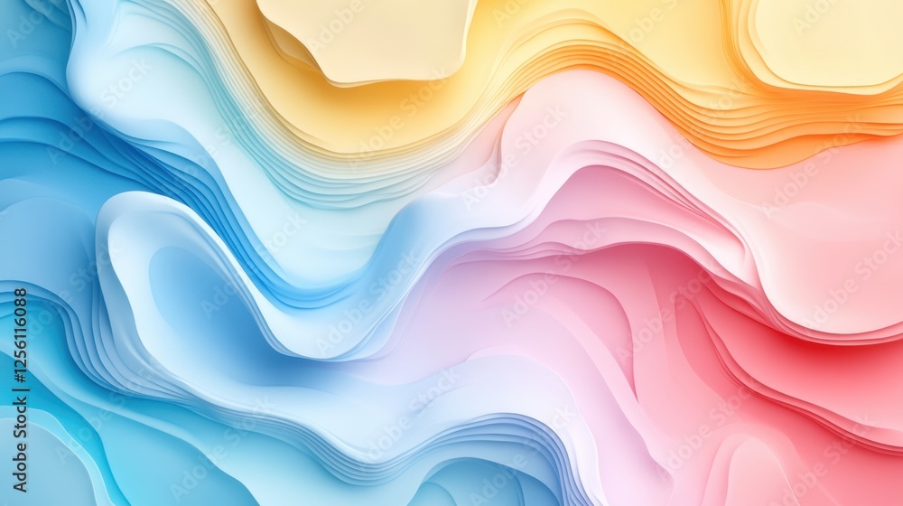 Poster fluid waves of color flow together creating an abstract composition of beauty and harmony in a surre