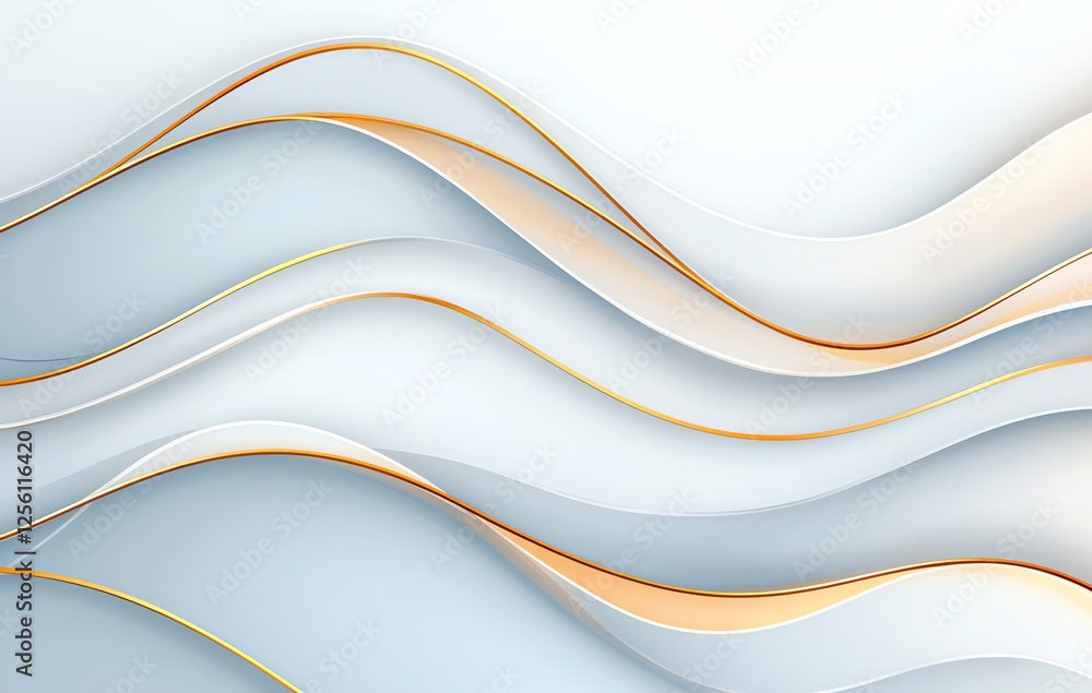 Poster luxurious abstract background featuring flowing waves in soft colors with golden accents, creating e