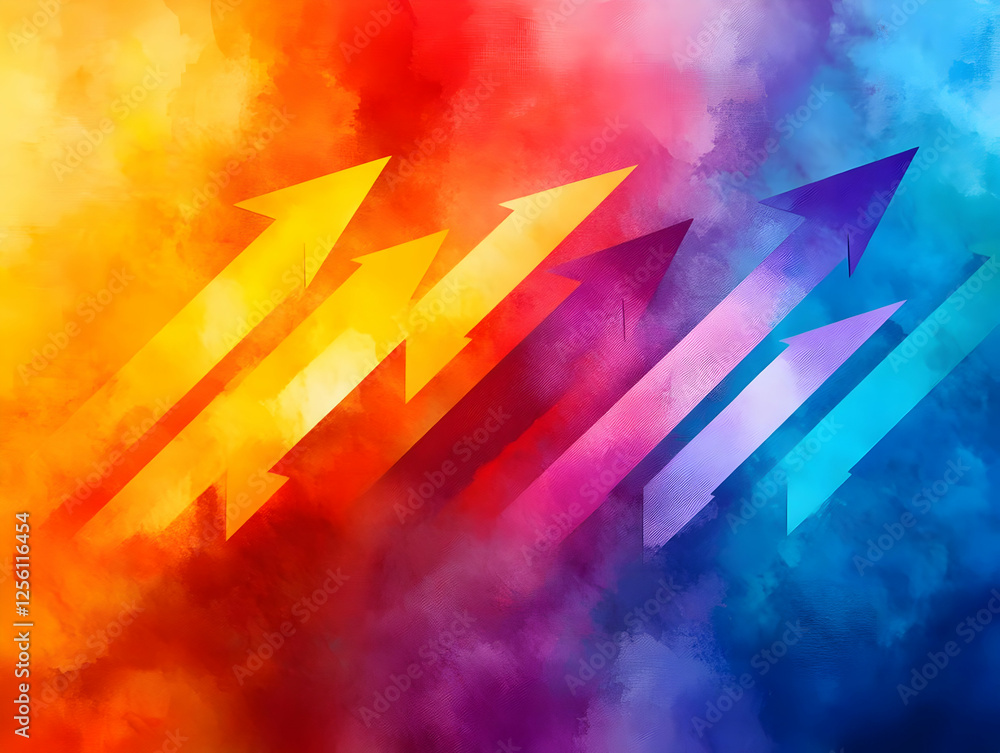 Poster a vibrant and colorful abstract background featuring dynamic arrows representing growth and progress